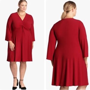 SABRINA COLLECTIVE Twist Front Dress | Knot Detail V-Neck Long Sleeves | 4X